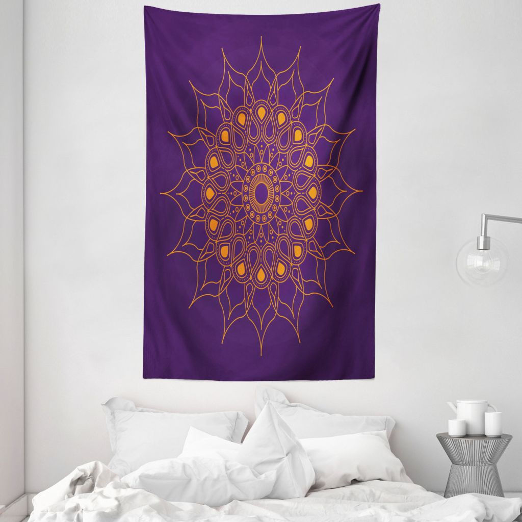 ABAKUHAUS lila Mandala Wandteppich und Tagesdecke, Mystic Sun aus Weiches Mikrofaser Stoff Waschbar ohne Verblassen Digitaldruck, 140 x 230 cm, Rin...