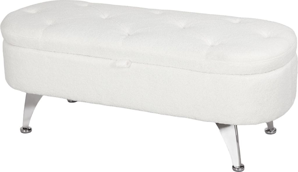 Sitzbank mit Stauraum, Deckel und Metallbeinen für Wohnzimmer, Schlafzimmer, Flur, Weiß