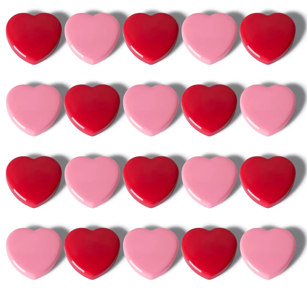Aimants pour mur photo et mémo - 20 cœurs magnétiques rouges et roses