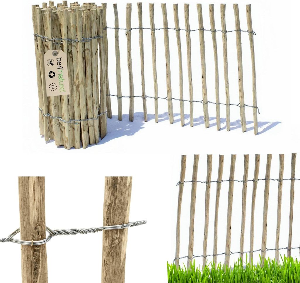 be4nature Staketenzaun Haselnuss Kastanie 10 m x 50 cm hoch 4-6 cm Abstand Rollzaun Gartenzaun Holzzaun Beetzaun Hundezaun kleiner Hühnerzaun