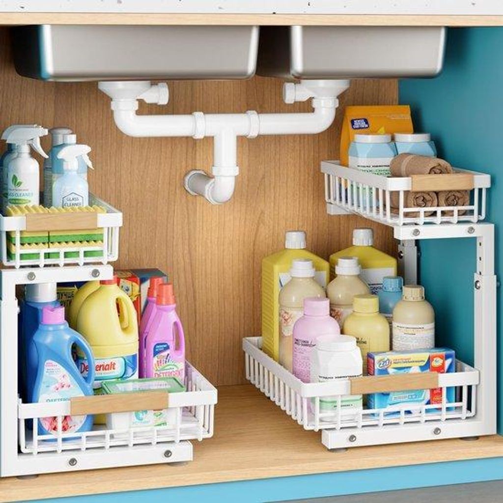Famanu Aufbewahrung unter der Spüle - 2 Stück - praktischer Organizer - verbesserte 3.0-Version - multifunktionale ausziehbare Schrankorganisation