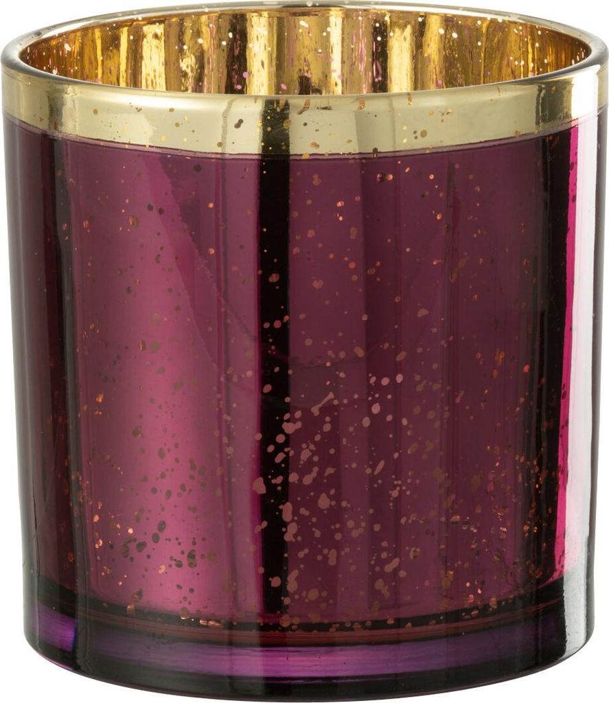 J-Line J-Line Windlicht Goldrand - Glas - Bordeaux - Large