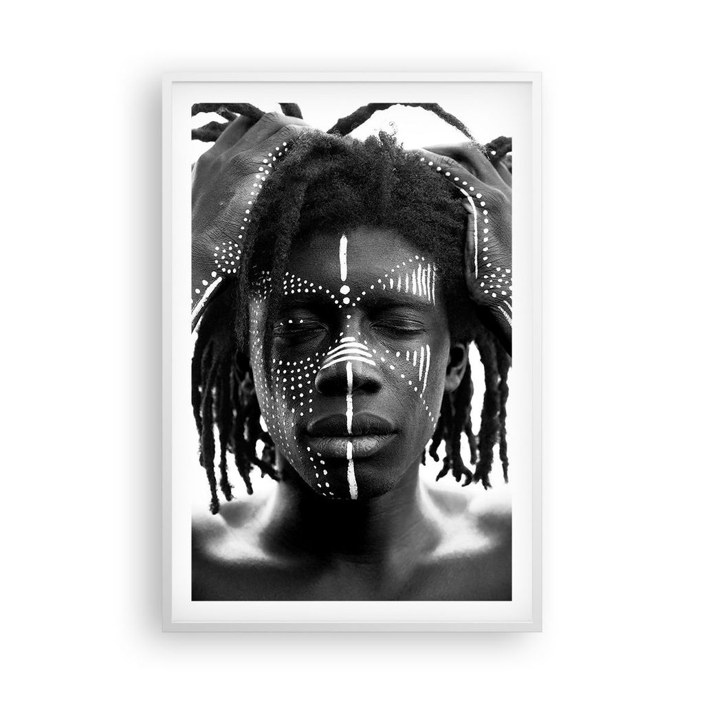 Gerahmtes Poster - Weißer Rahmen - Afrika Ethnisch Schwarz - 61x91,5 cm - Wand Bild - Wanddeko - Wandbilder - Kunstposter - Wandposter - Bilderrah...