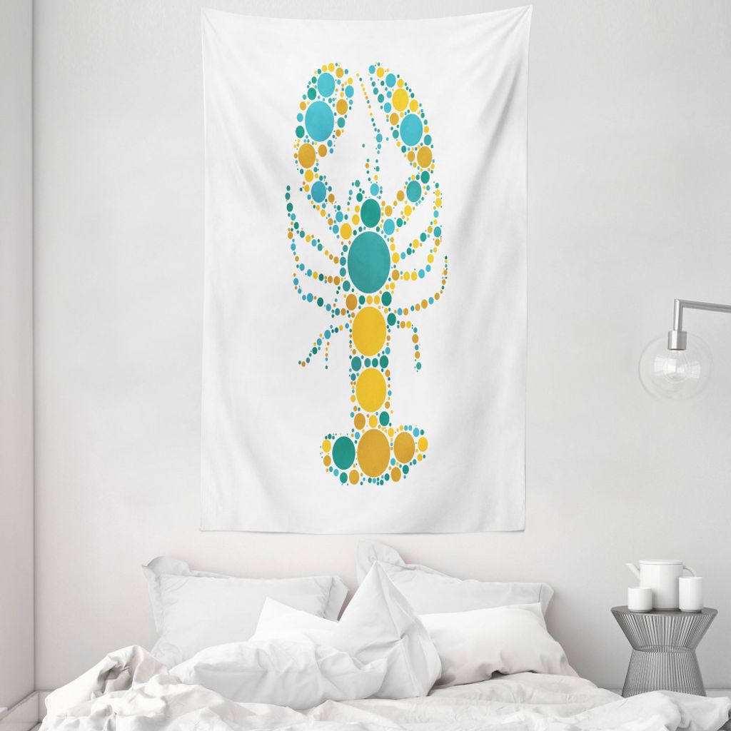 ABAKUHAUS Hummer Wandteppich und Tagesdecke, Pointillist Bunte aus Weiches Mikrofaser Stoff Waschbar ohne Verblassen Digitaldruck, 140 x 230 cm, Me...