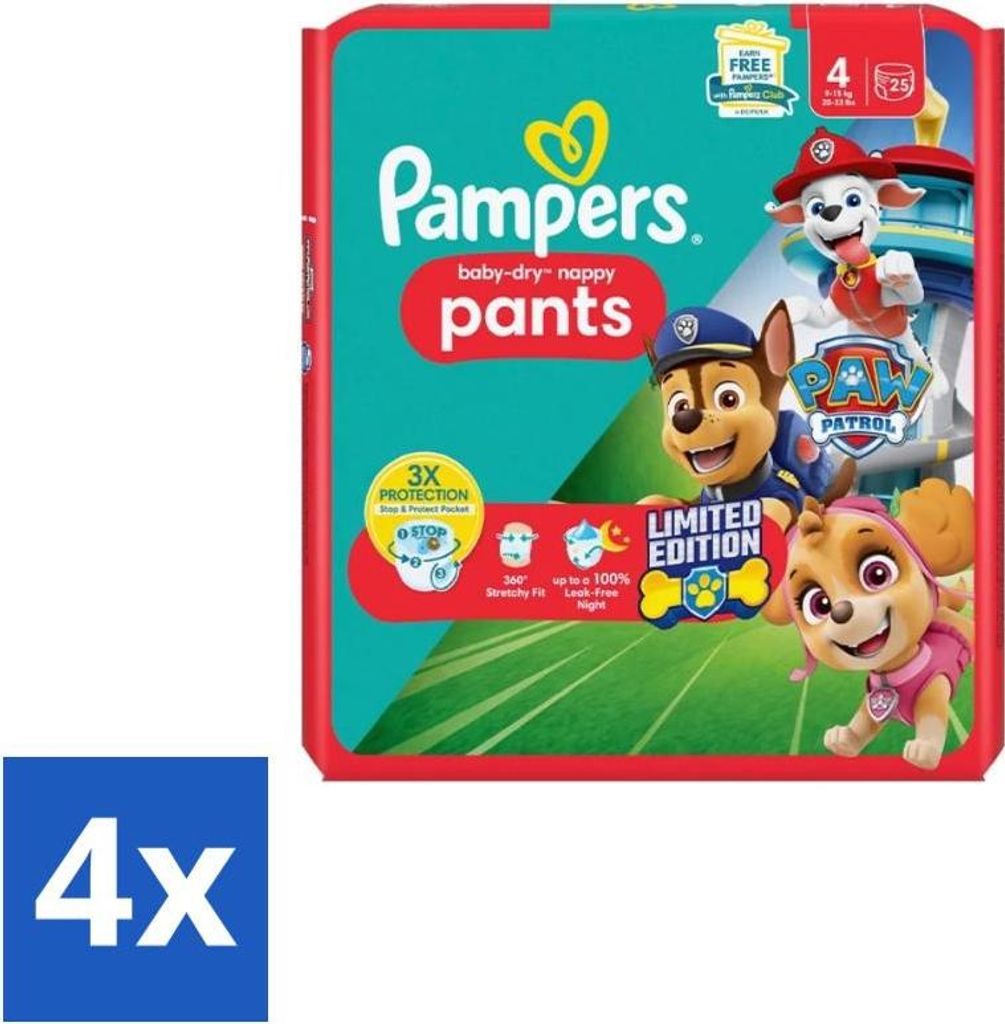 Pampers – Windelhosen – Baby Trockenhosen Paw Patrol Größe 4 – 25 Windeln - Vorteilspack - 4 Stücke