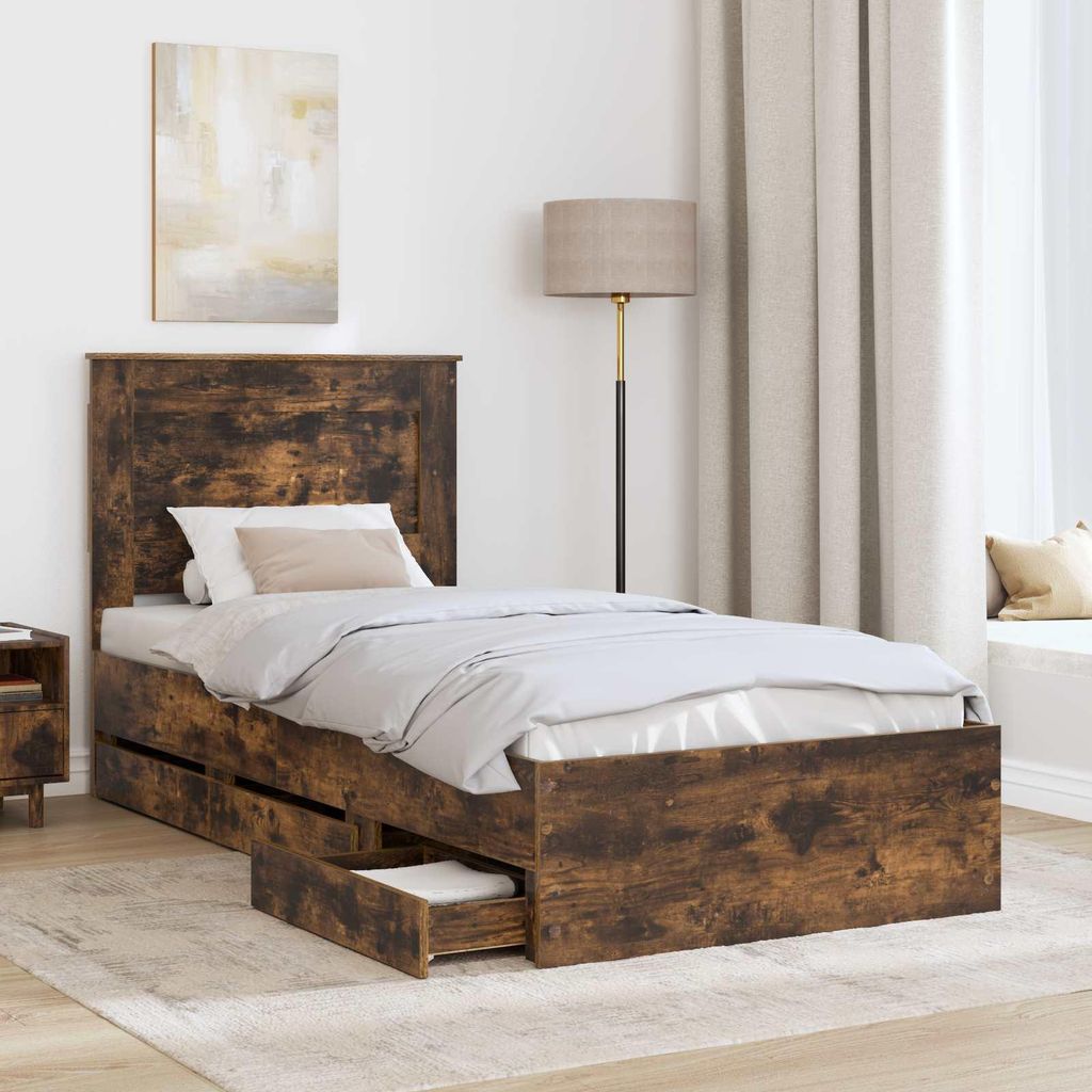 (Robust Möbel) Bettrahmen Geräucherte Eiche 90 x 190cm Ingenieurs Holz - CL197695 - Klassische BettenJugendbett Tagesbett