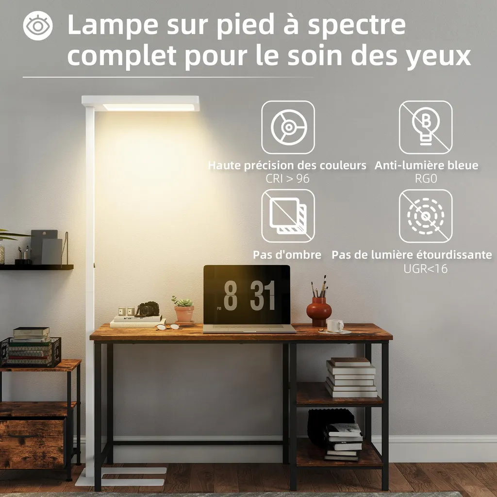 Lampadaire LED 196 cm à Spectre Complet - Lumière Variable 3000K à 6500K - 7