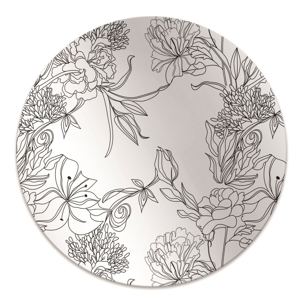 Rundmatte - Stuhlunterlage Bürostuhlunterlage - Rund Ø 100 cm - Bodenmatte - Fußmatte - Schwarze und weiße Blumen