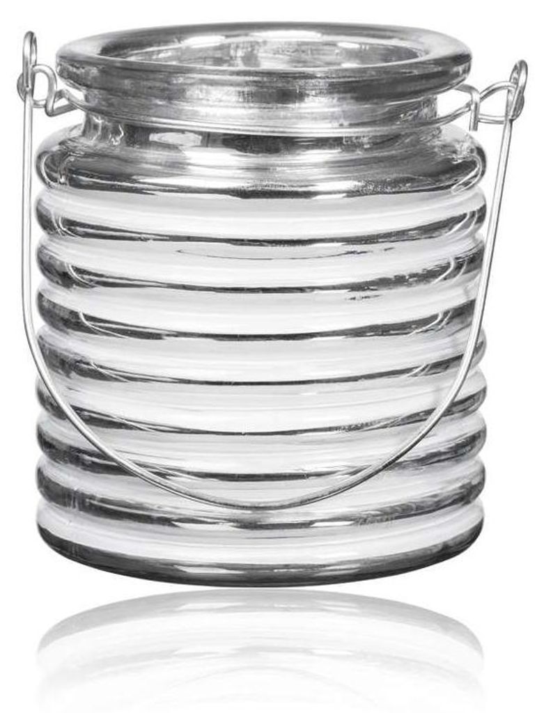 SANDRA RICH, GLASLATERNE WHITE RELIEF Silber verspiegelt WEISS 9cm.