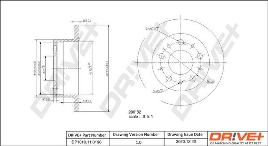 Dr!ve+ DP1010.11.0196 - OE 4246 Z1 Bremsscheibe, Hinterachse für Jumper, Ducato, Boxer
