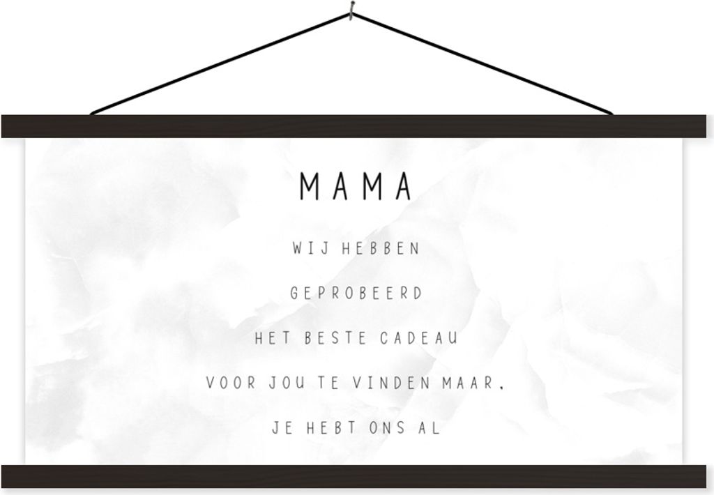 MuchoWow Textilposter Sprüche - Zitate Mama Du hast uns schon - Muttertagsgeschenk - Marmor - schwarz-weiß 120x60 cm mit schwarzem Rahmen - Dek...