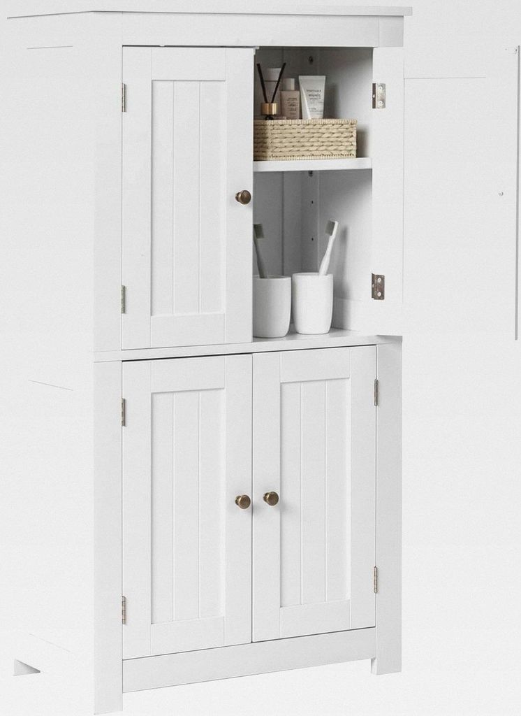 Badezimmerschrank Badschrank Beistellschrank Bodenstehender Lagerschrank, Aufbewahrungsschrank mit 4 Tür, für Badezimmer Wohnzimmer, Esszimme, 60...