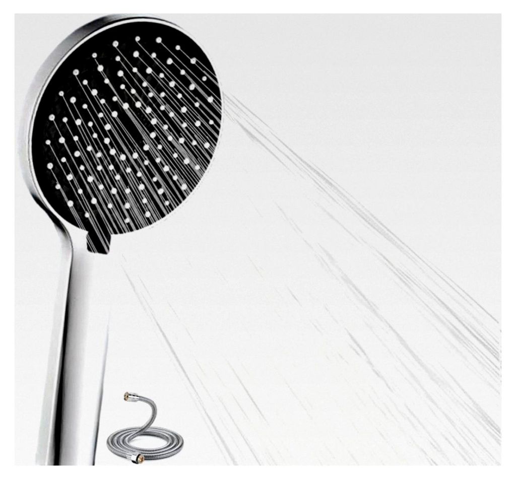 Duschkopf mit Schlauch, Handbrause mit 1,5 m Schlauch, Duschschlauch und Duschkopf, Regendusche mit 5 Strahlarten, Silber