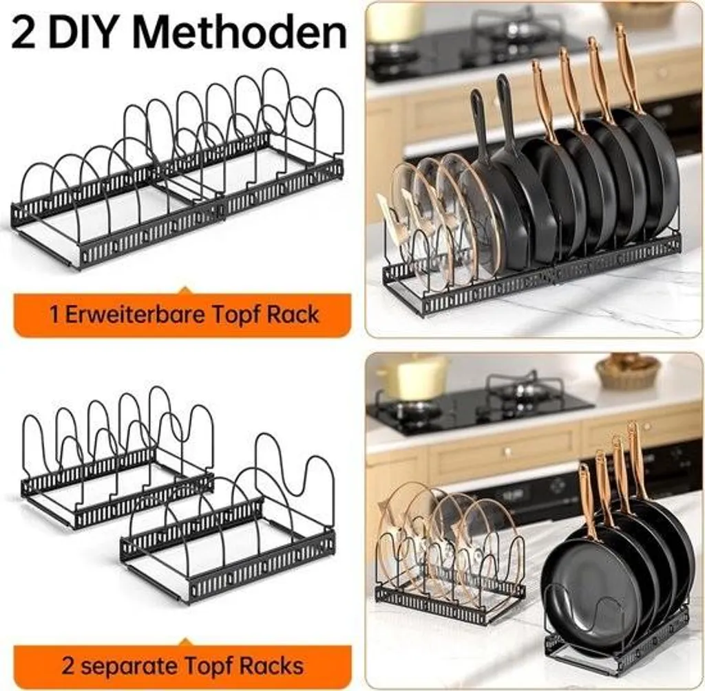 Support extensible pour couvercles et casseroles - 10 compartiments - 3