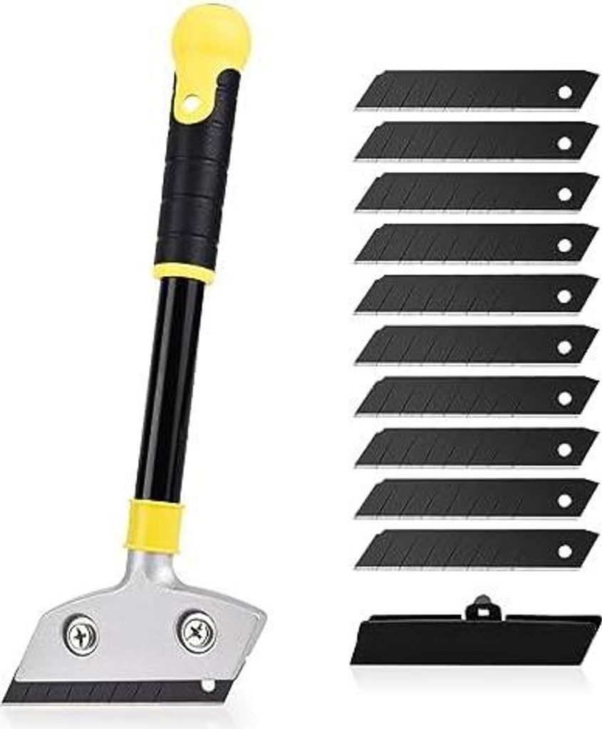 EHDIS Tapetenentferner mit 10 Klinge, Bodenschaber mit Gummigriff(Länge: 30 cm), Farbschaber zum Entfernen von Tapeten und Bodenfliesen-Kleber, Fa...