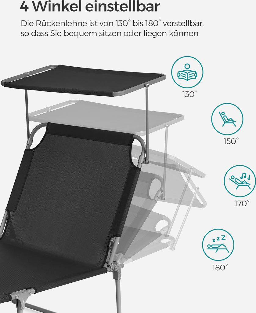 SONGMICS Gartenliege, groß, klappbarer Liegestuhl, Produktbild 4
