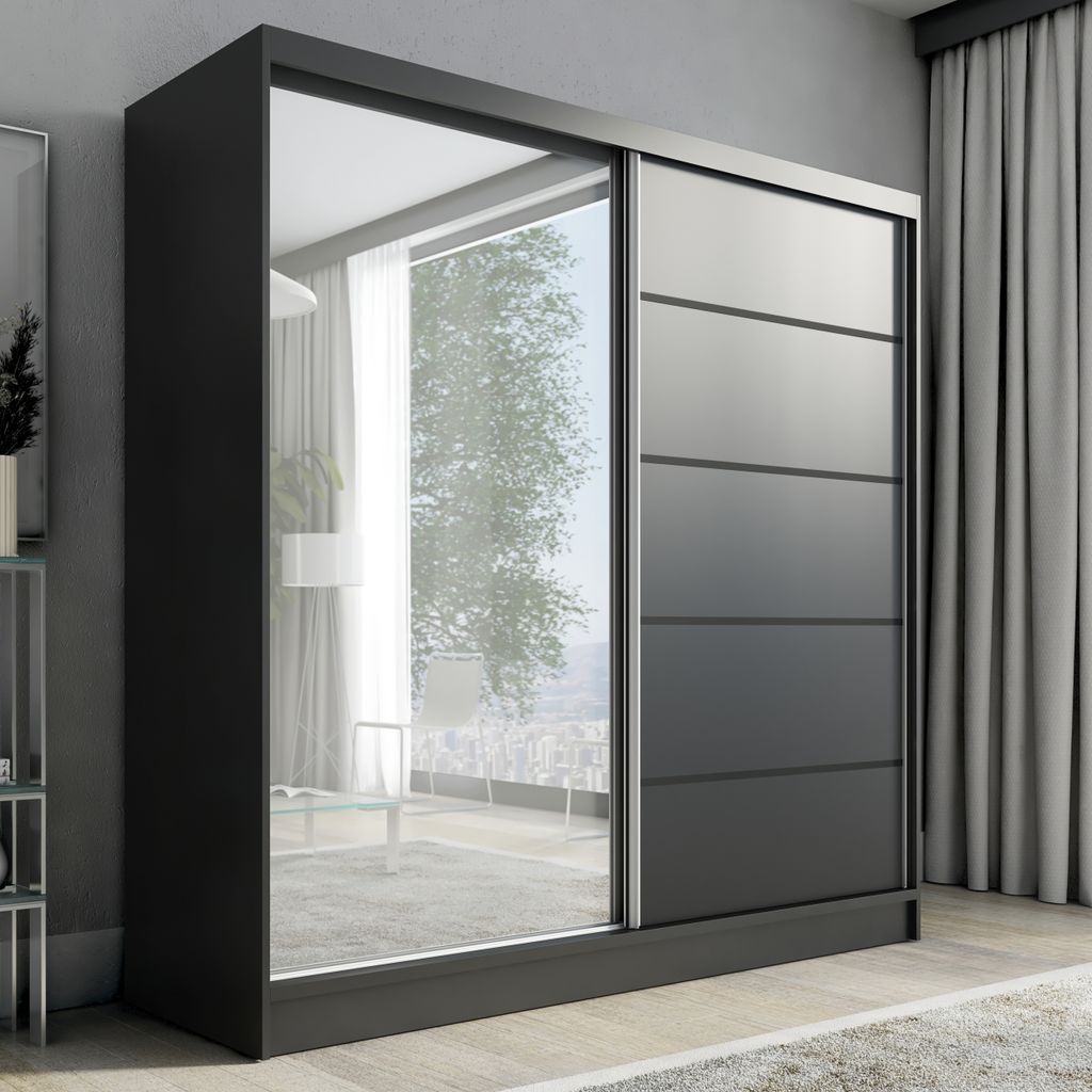 Schwebetürenschrank, 2-türig Schrank mit Spiegel NERO 2 200 Produktbild 1
