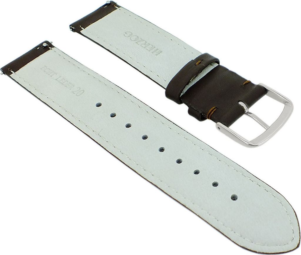 Herzog Beach Uhrenarmband braun > easy click glattes Leder > Ziernaht, Stegbreite:20mm, Schließe:Silbern