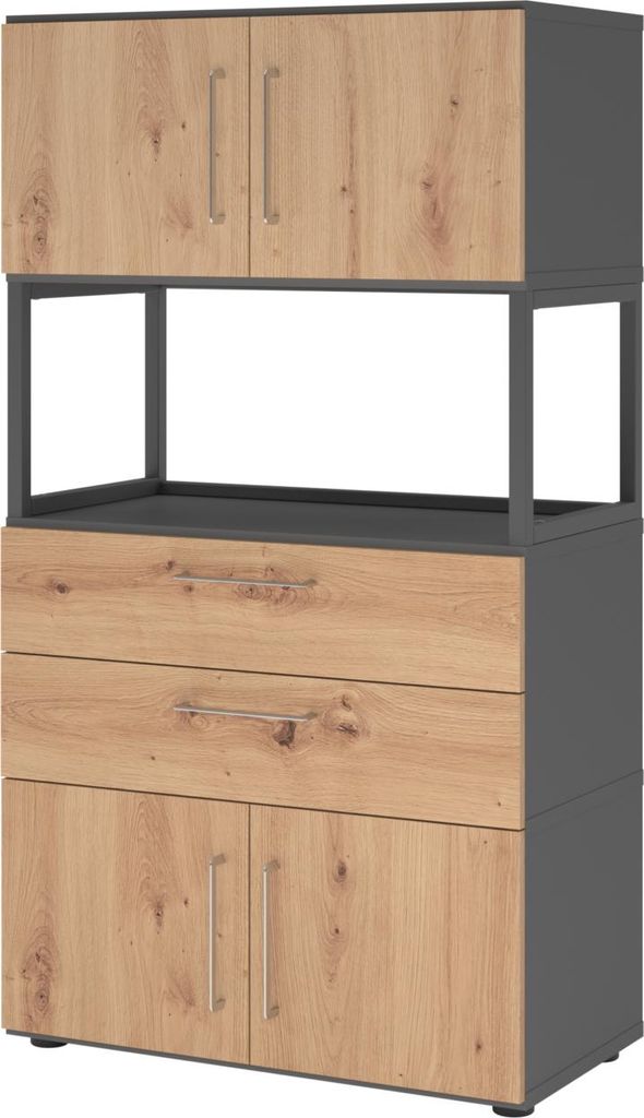 Kombischrank FlexWall 4OH 1offen graphit/asteiche 4032062308523