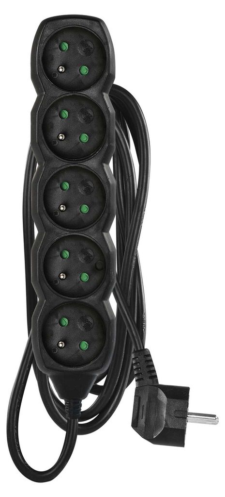Prodlužovací kabel 3 m / 5 zásuvek / černý / PVC / 1 mm2