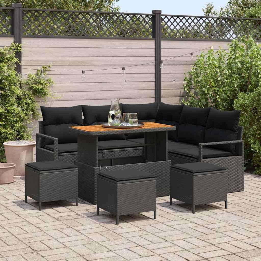 "2026 Promotion" Gartensofa-set mit Kissen - 9 pcs - Schwarz Poly-Rattan - Gartenmöbelset CC19676