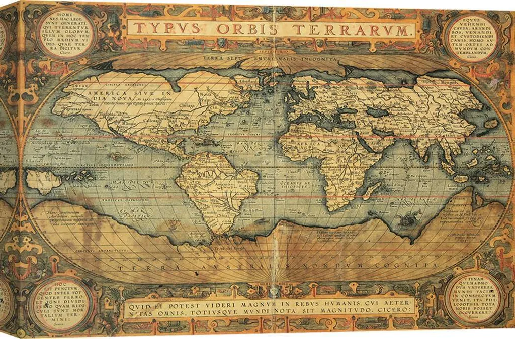 Décoration murale bureau : Mappemonde antique Abraham Ortelius 80x60 cm