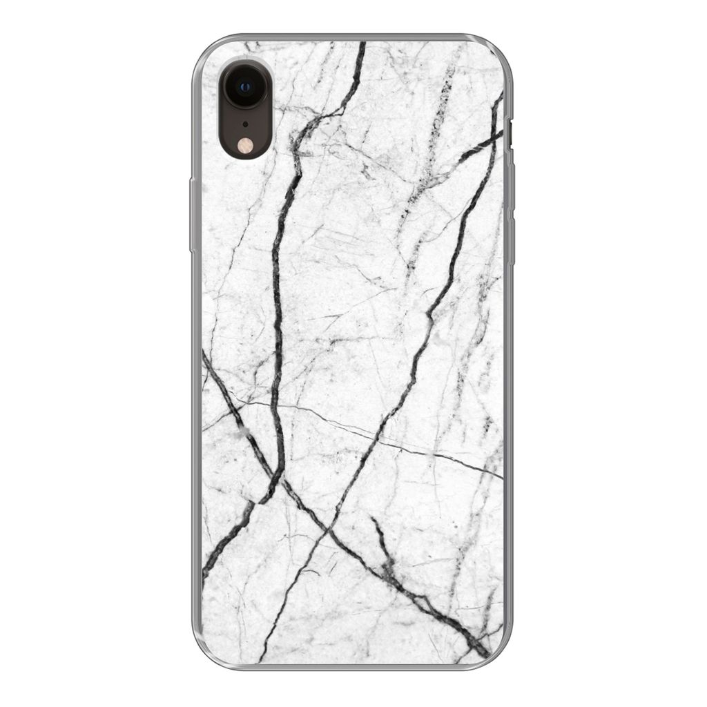 MuchoWow Handyhülle Schutzhülle Hülle für iPhone XR Marmor - Schwarz - Weiß Silikon Softcase Handy Hülle - Schutzdeckel