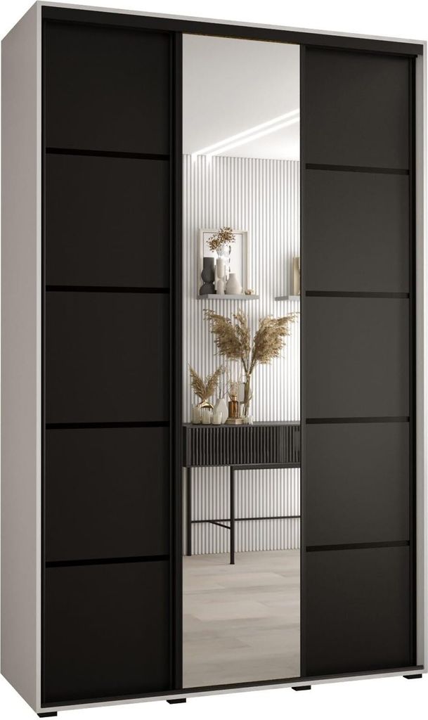 MEBLE KRYSPOL Cannes 5 Schrank mit 3 Schiebetüren - 205,2x150x45 cm - Weiß Schwarz Schwarz