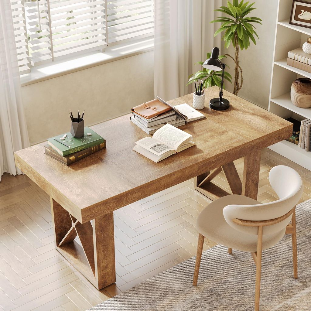 Tribesigns Schreibtisch, 160 x 80 x 75 cm, PC Tisch, schlichtes Design mit dickem Holz, Büroschreibtisch Arbeitszimmer, Rustikales Braun