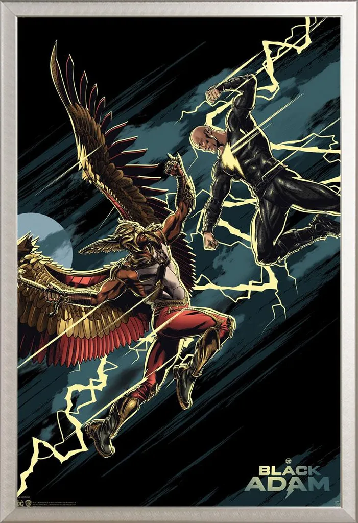 Décoration murale Black Adam vs Hawkman, poster encadré alu prêt à poser