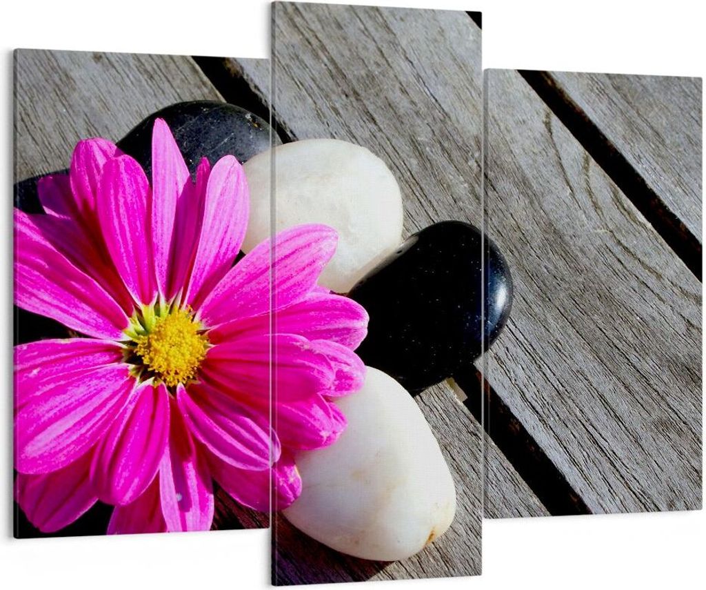 Bild auf Leinwand - Leinwandbild - Stein Blume Blütenblätter Chrysantheme - 130x100cm - Wand Bild - Wanddeko - Leinwanddruck - Bilder - Kunstdruc...
