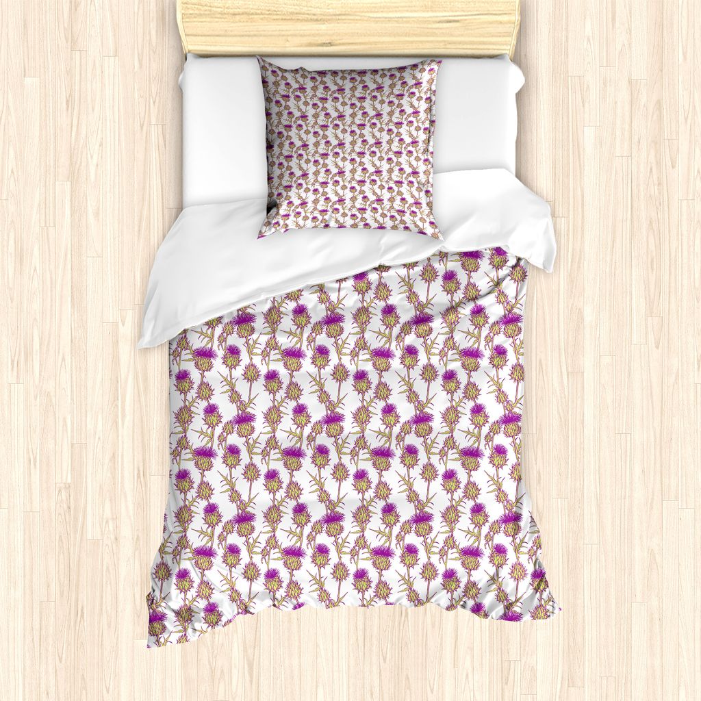 ABAKUHAUS Distel Bettbezug Set für Einzelbetten, Sommer-Blumen Disteln, Milbensicher Allergiker geeignet mit Kissenbezug, 135 cm x 200 cm - 80 x 8...