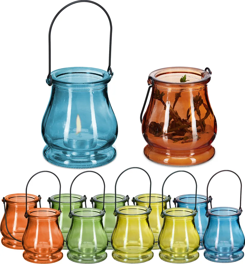 Lot de 12 photophores en verre Relaxdays - Design épuré et résistant