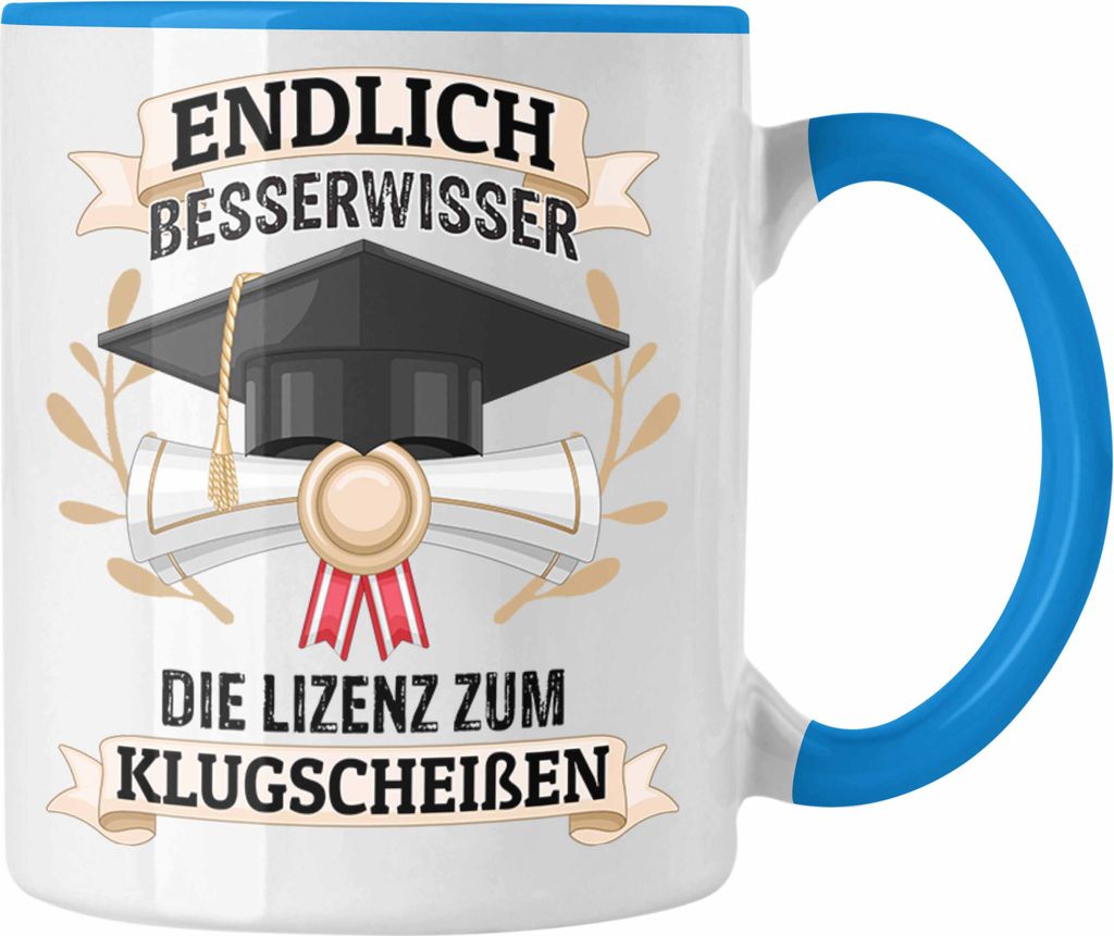 Trendation - Bachelor Abschluss Geschenk Tasse Prüfung Bestanden Uni Graduation Geschenkidee - Endlich Besserwisser (Blau)