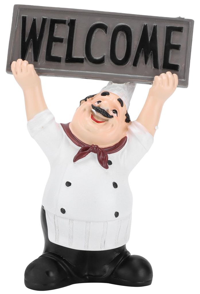 Chef-Skulptur „Raise Your Hands Welcome“, Kunstharz, französischer Koch, Ornamente für Bäckerei, Café, Restaurant, Bar