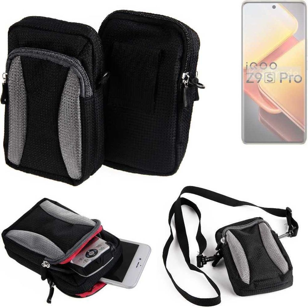 K-S-Trade Holster Schutz Hülle kompatibel mit Vivo iQOO Z9s Pro Handy Hülle Gürteltasche Umhängetasche mit Zusatzfach schwarz