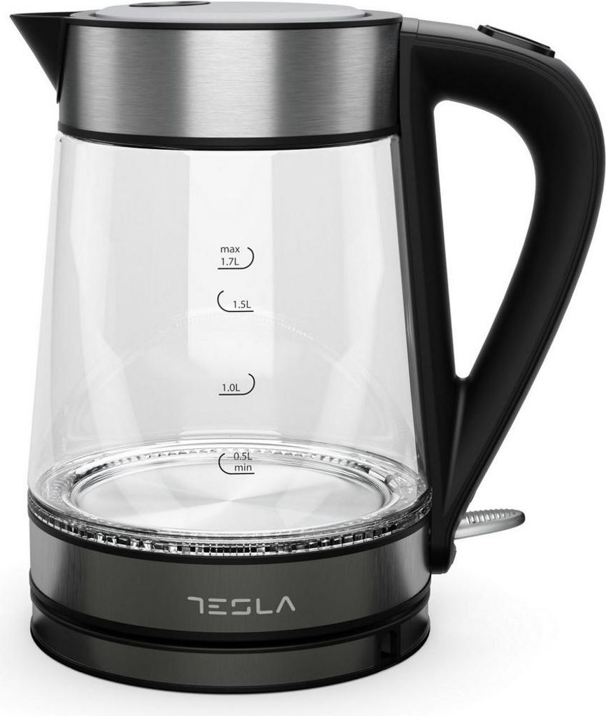 Tesla KT300X, 1,7 l, 2200 W, Edelstahl, Transparent, Glas, Edelstahl, Wasserstandsanzeige, Überhitzungsschutz