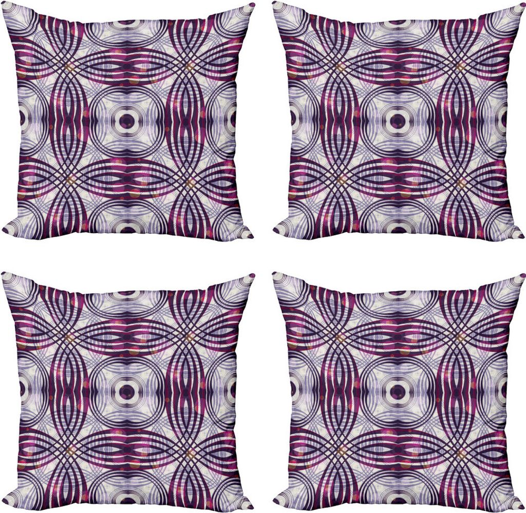 ABAKUHAUS Jahrgang Kissenbezug Set (4 Stück), Geometrische Streifen Kreis, Moderner Doppelseitiger Digitaldruck, 45 cm x 45 cm, Lavendel Plum