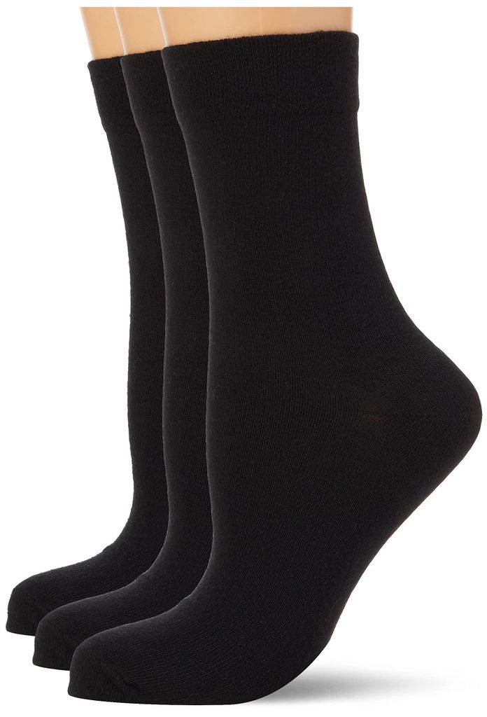 Nur Die 3er Pack Ohne Gummi Socken mit Komfortbund ohne Einschneiden weiche Baumwolle Damen, schwarz, 35-38
