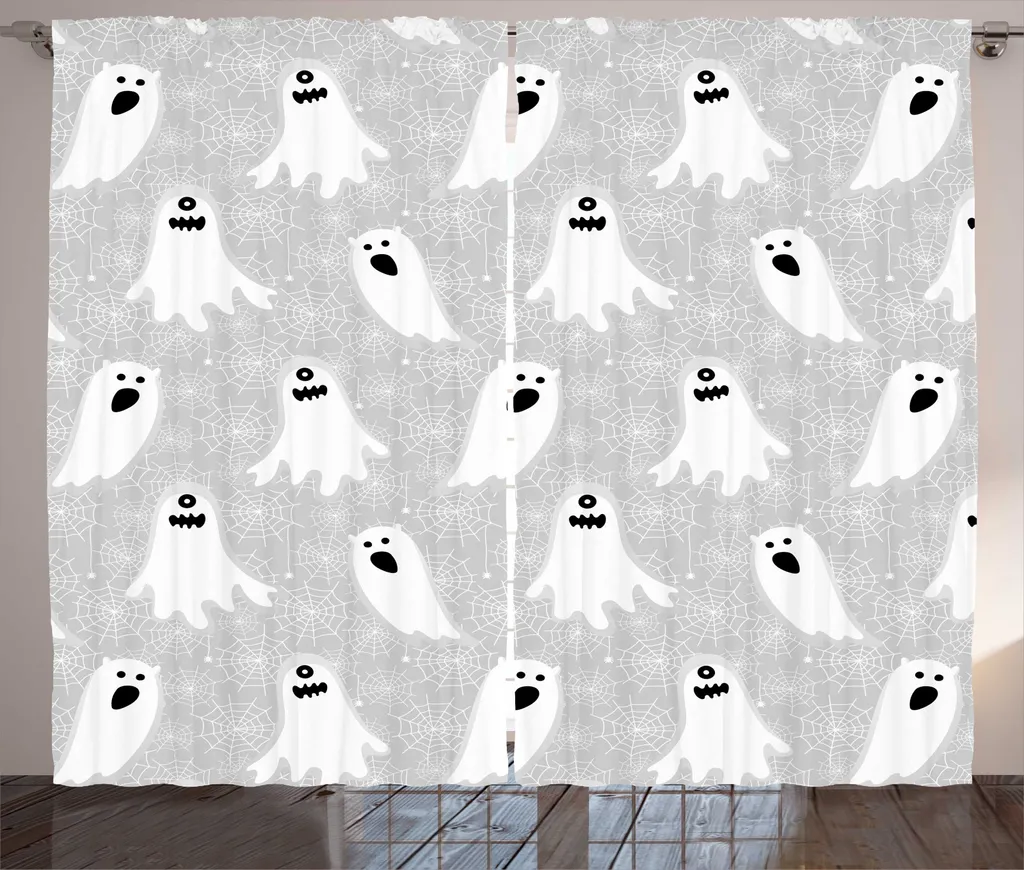Rideau de Salon Halloween Gris et Blanc avec Crochets 280 x 225 cm