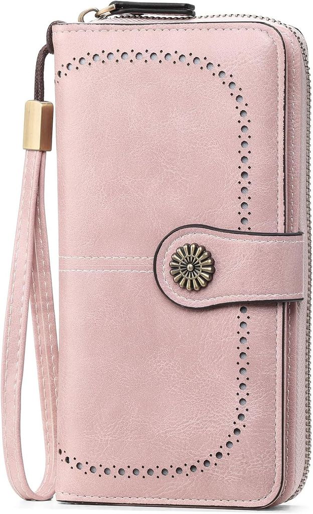 Geldbörse Damen RFID Schutz Groß Leder Portemonnaie Frauen Lang Geldbeutel Große Kapazität mit 13 Kartenfächern & Abnehmbarer Handschlaufe