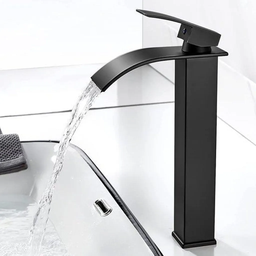 Mitigeur de lavabo noir pour vasque à poser, économie d'eau, H286 mm