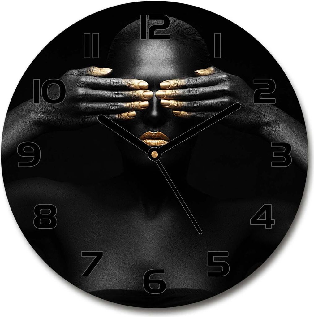 Wanduhr aus Glas 30fi Glasbild Glasuhr Gehärtetes Glas - schwarze-zeiger - Woman in black