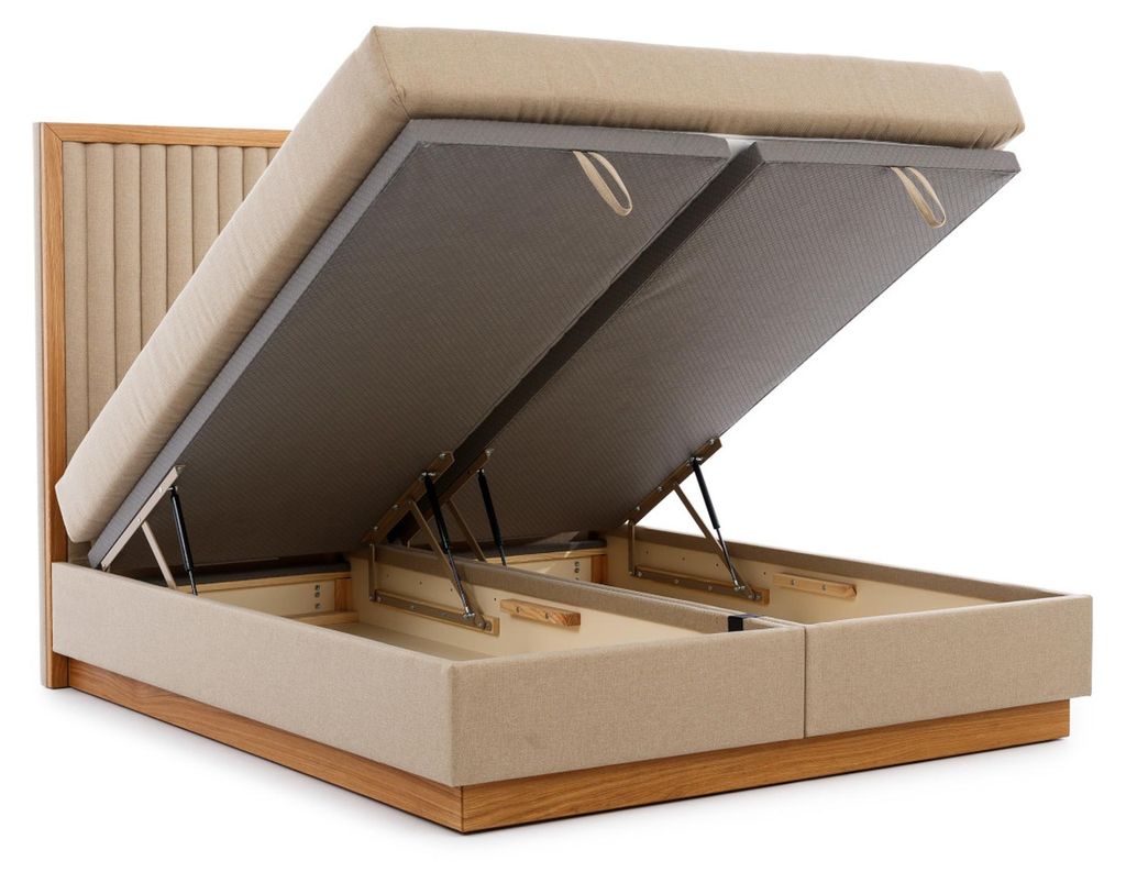 Beiges Schlafzimmer Doppelbett 2x Luxus Nachttische Edle Holz Möbel 3tlg