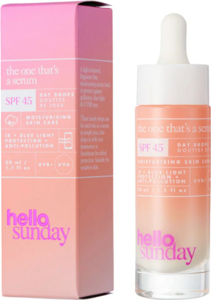 Hello Sunday The One That ́s a Serum Day Drops SPF45 Veganes, feuchtigkeitsspendendes Serum, hergestellt in Italien, 30 ml