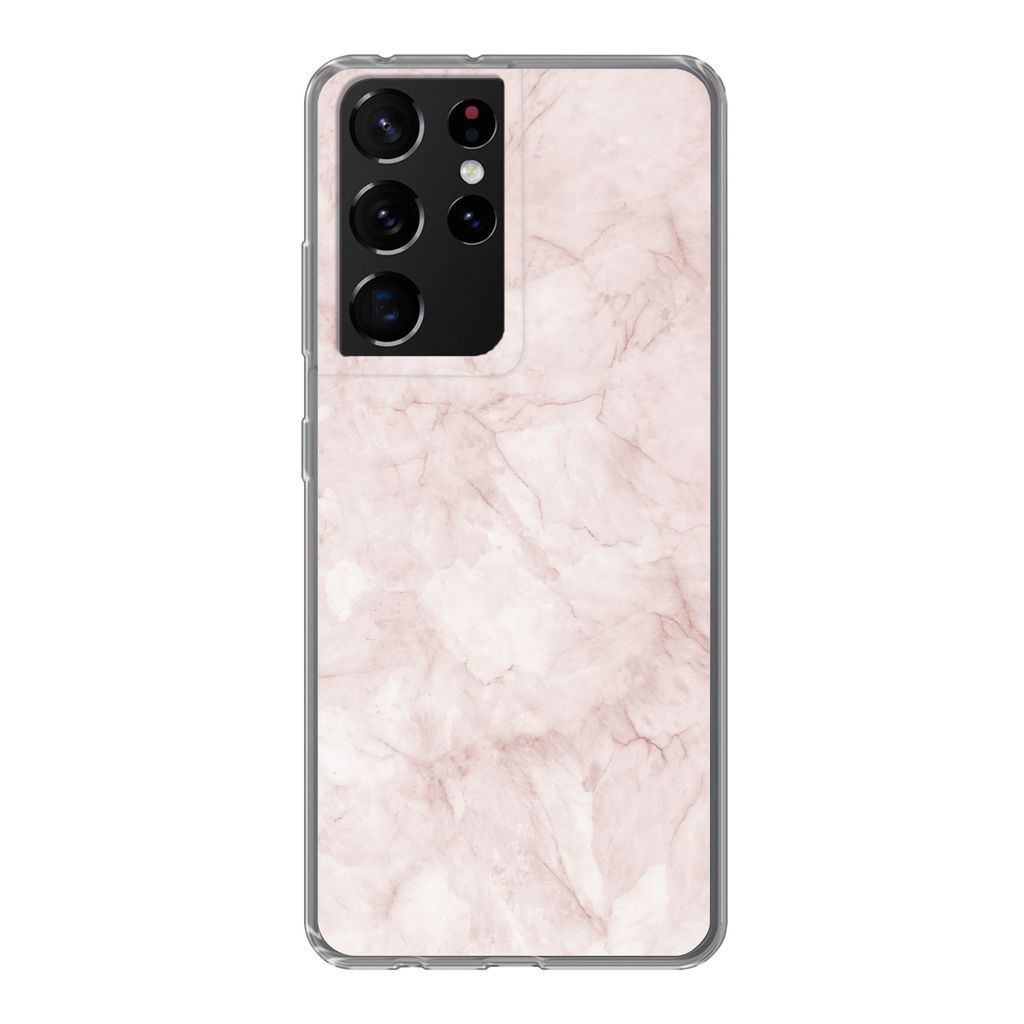 MuchoWow Handyhülle Schutzhülle Hülle für Samsung Galaxy S21 Ultra Marmor - Rosa - Schick Silikon Softcase Handy Hülle - Mobiltelefon