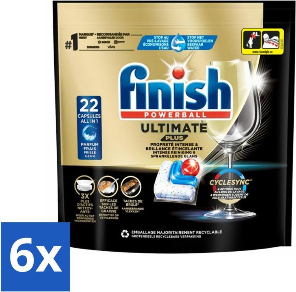 Finish – Geschirrspülmittel – Ultimate Plus Geschirrspültabs Regular – Kraftvolle All-in-1-Reinigung – 22 Kapseln - Vorteilspack - 6 Stücke
