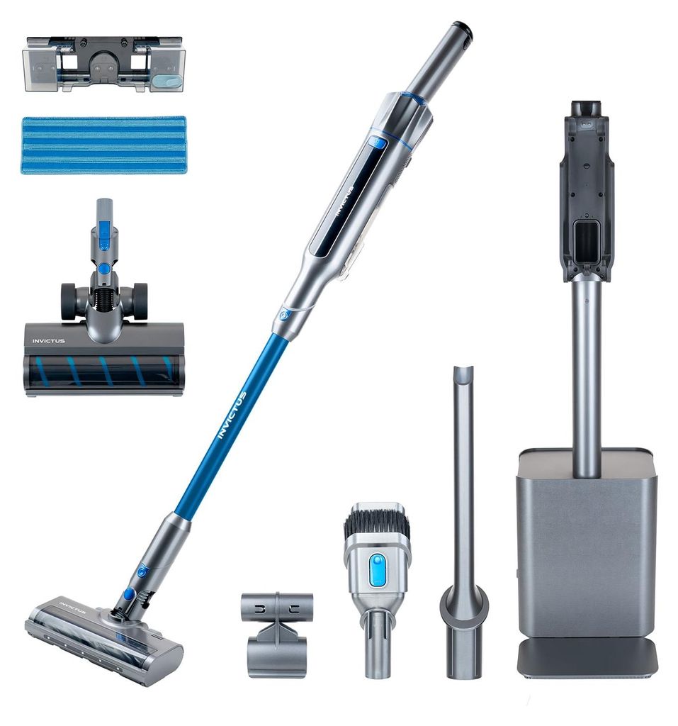 Genius Invictus ONE SL Hand- und Bodenstaubsauger Deluxe-Set 18-tlg, 3-in-1 Akku-Staubsauger mit Wischfunktion, Nass-/Trockensauger, Selbstreinigung