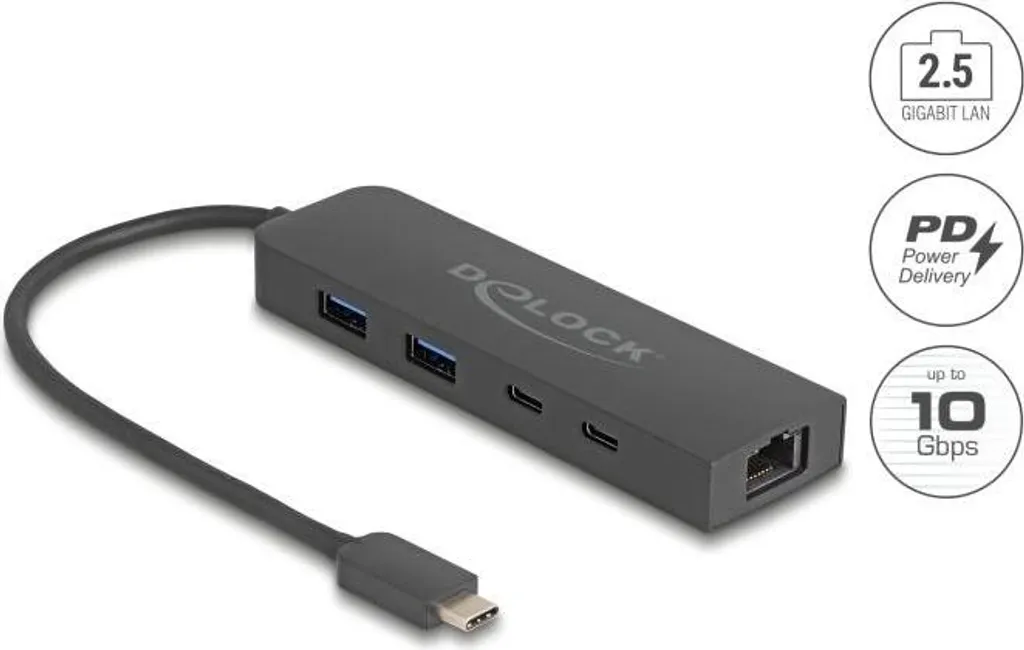 Hub USB-C Delock 64110 avec Power Delivery et Ethernet Gigabit