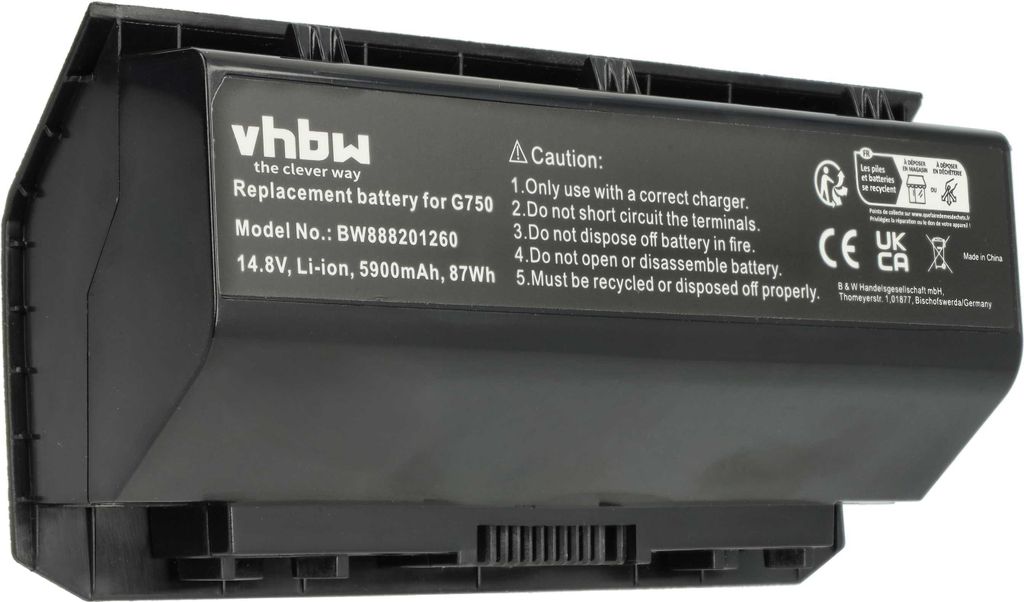 vhbw Akku kompatibel mit Asus Rog G750JZ, G750JH, G750J, G750, G750JX, G750JW, G750JS, G750JM Notebook (5900 mAh, 14,8 V, Li-Polymer)